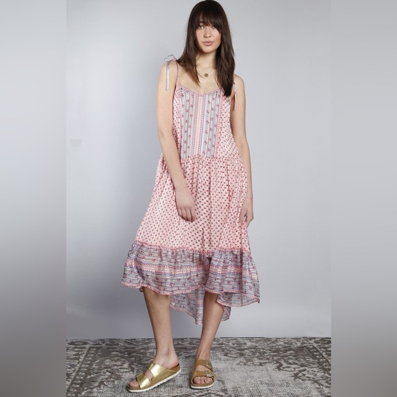 Ulla Johnson Talin High Low Midi Dress Silk Pleated Strappy Sundress Pink Size 2 - Picture 1 of 16